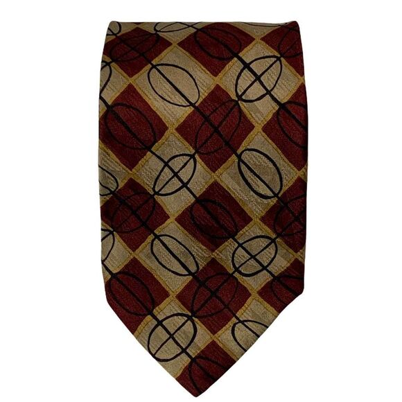 Robert Talbott Other - Robert Talbott Silk Tie‎ Burgundy Tan Black Geometric Mens 60L X 3.75W